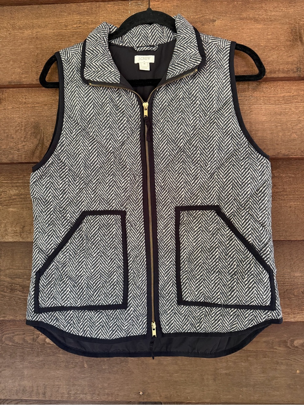 J.Crew Women Black Ivory Excursion Herringbone Quilted Insulated Puffer Vest S